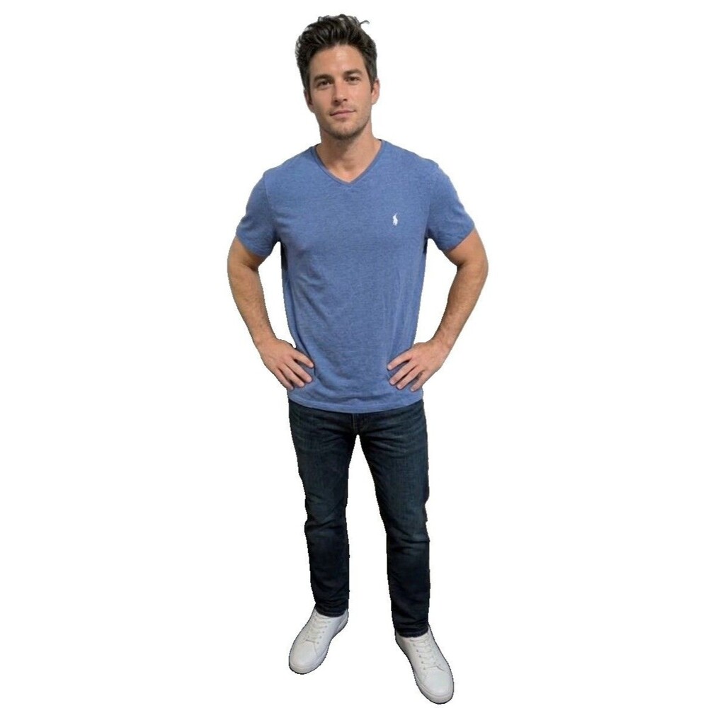 Polo Ralph Lauren Men’s Blue Vneck Shirt Sleeve Tshirt Size Large